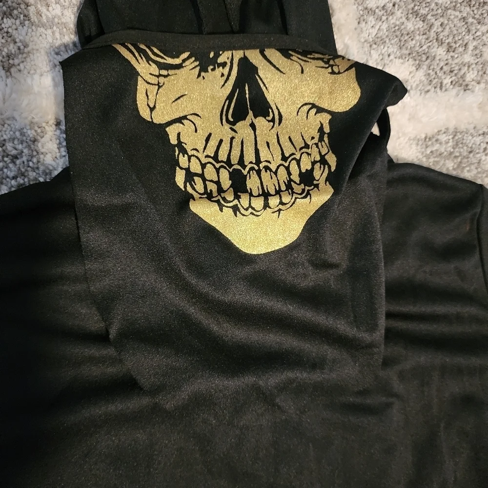 Gold Skull Ninja Warrior Halloween Costume Cosplay Child's Size 8-10 Unisex EUC